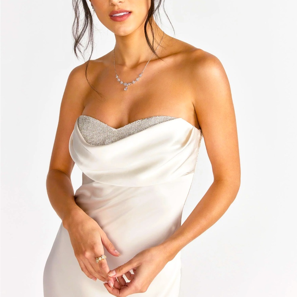 NY&Co | Cream Lena Strapless Cowl Neck Satin Maxi Dress